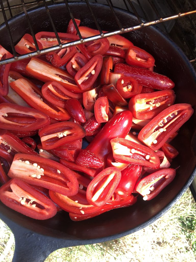 Red Jalapenos going into the smoker