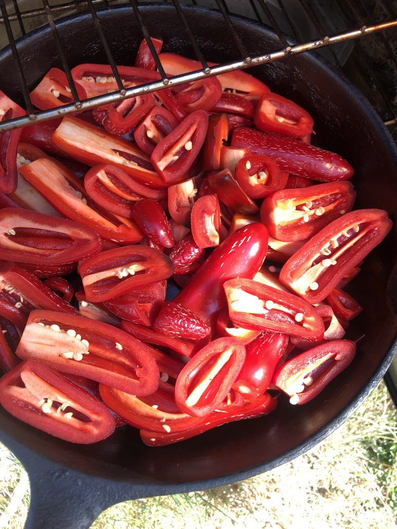 Red Jalapenos going into the smoker
